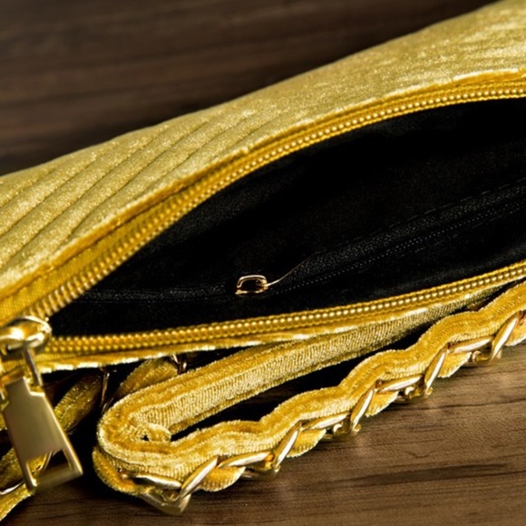 Velvet Chevron Crossbody Bag & Wristlet Mustard - Picture 3 of 6